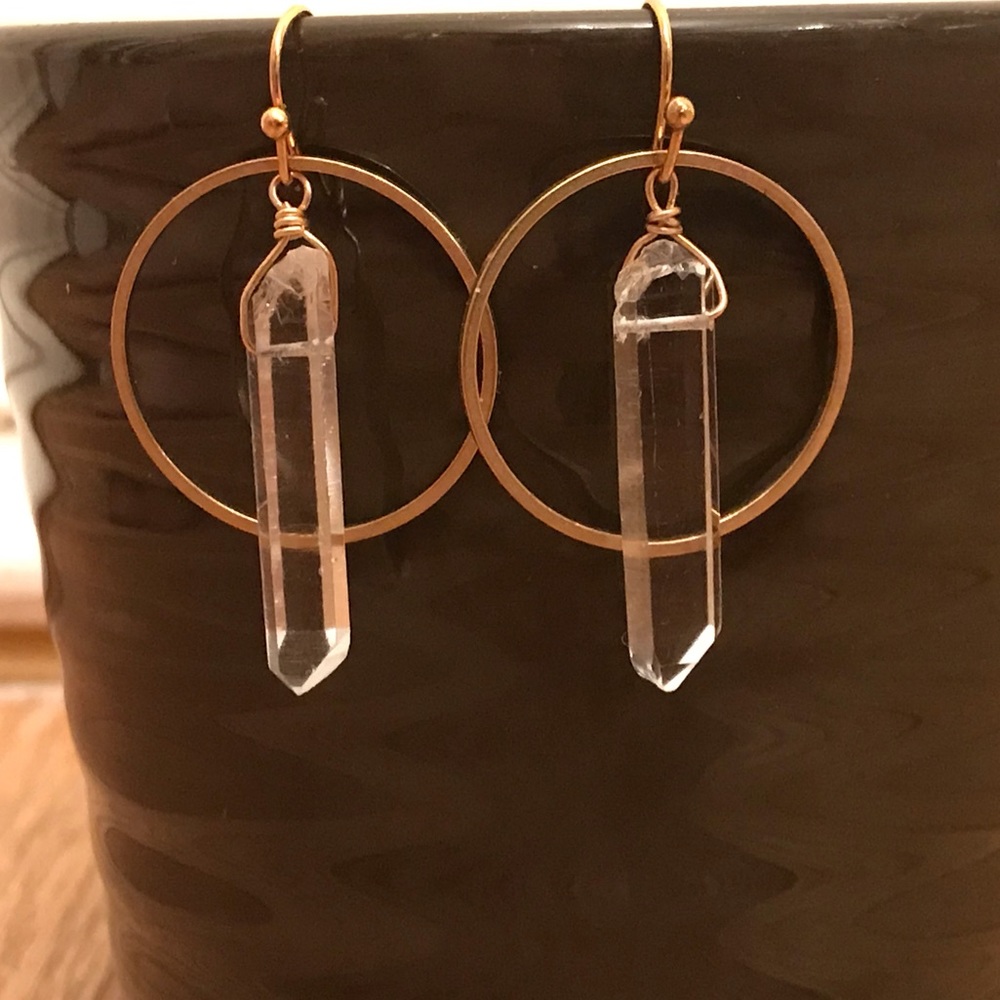 Quartz Crystal Hoop Handmade Earrings